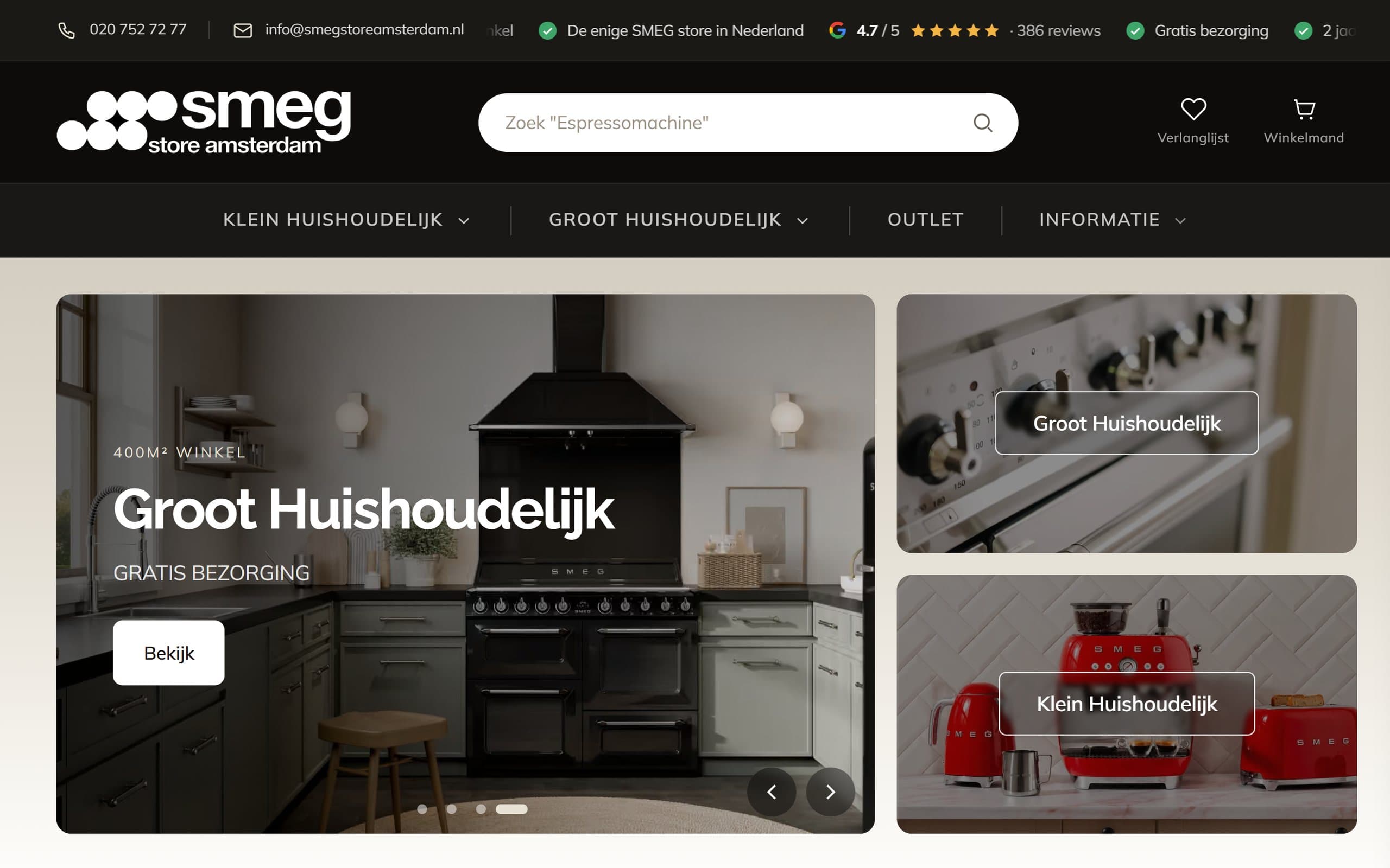 Website van Smeg Store Amsterdam